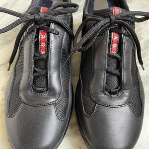 Men’s PRADA America’s Cup Black Leather and Nylon Mesh Sneakers Size 9